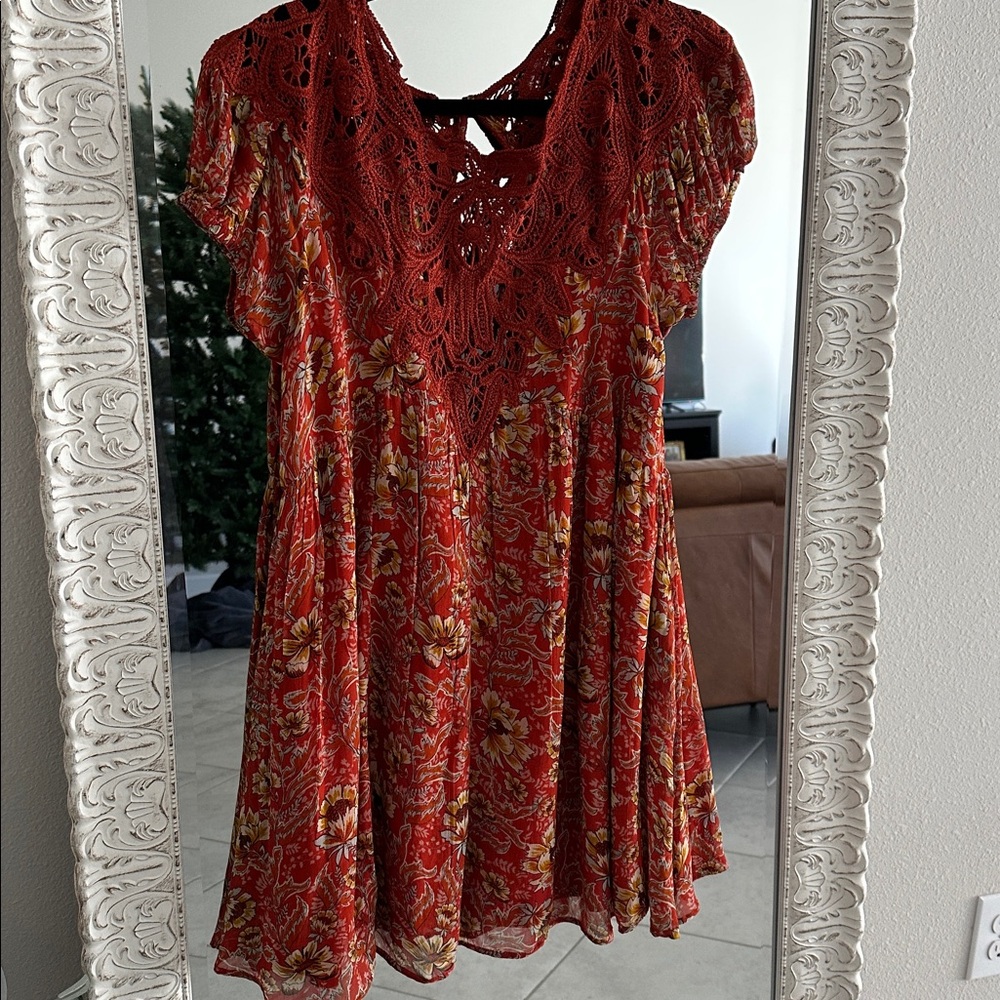 Free People Margot Rust Floral Mini Dress